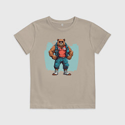 Футболка хлопковая детская Медведь на стиле, цвет: миндальный
