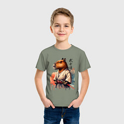 Футболка хлопковая детская Capybara samurai - ai art fantasy, цвет: авокадо — фото 2