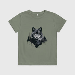 Футболка хлопковая детская Волк и лес, цвет: авокадо