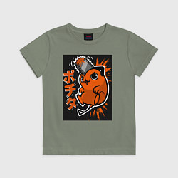 Футболка хлопковая детская Человек-бензопила Почита, цвет: авокадо