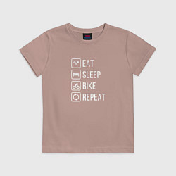 Футболка хлопковая детская Eat sleep bike repeat, цвет: пыльно-розовый