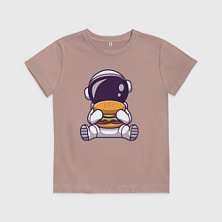 Футболка хлопковая детская Космонавт ест гамбургер, цвет: пыльно-розовый