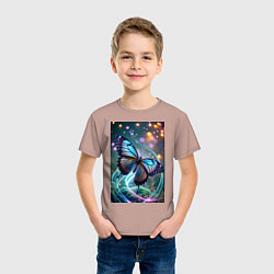 Футболка хлопковая детская Порхающая бабочка в неоновых линиях, цвет: пыльно-розовый — фото 2