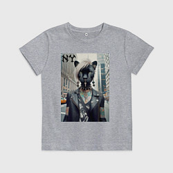 Футболка хлопковая детская Молодая пантера - модница из Нью-Йорка, цвет: меланж