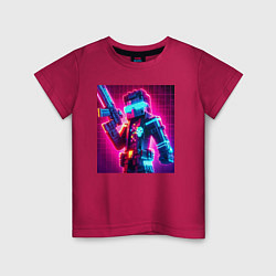 Футболка хлопковая детская Minecraft and cyberpunk collaboration - neon glow, цвет: маджента