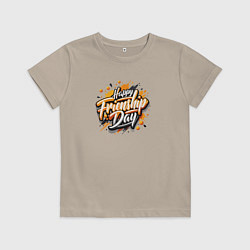 Футболка хлопковая детская Надпись на иностранном языке счастливого дня, цвет: миндальный