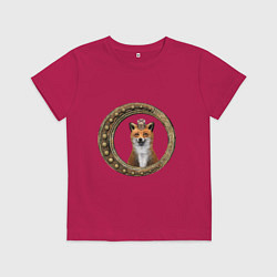 Футболка хлопковая детская Стимпанк лис в рамке, цвет: маджента