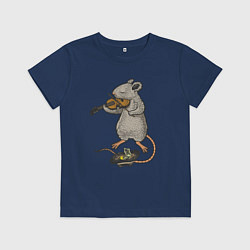 Футболка хлопковая детская Мышонок скрипач, цвет: тёмно-синий