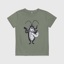 Футболка хлопковая детская Таракан гитарист, цвет: авокадо