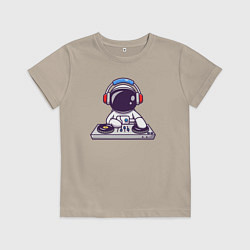 Футболка хлопковая детская Космонавт диджей, цвет: миндальный