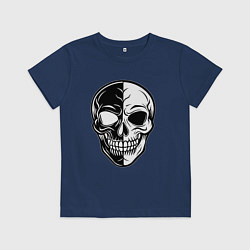 Футболка хлопковая детская Черно белый череп, цвет: тёмно-синий