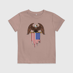 Футболка хлопковая детская Орёл с американским флагом, цвет: пыльно-розовый