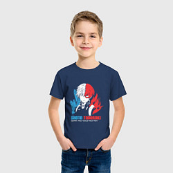 Футболка хлопковая детская Моя геройская академия Шото лед и пламя, цвет: тёмно-синий — фото 2