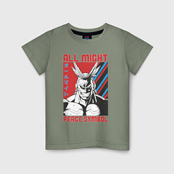 Футболка хлопковая детская Моя геройская академия All Might pease symbol, цвет: авокадо