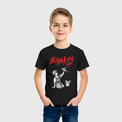 Футболка хлопковая детская Стрит арт граффити Бэнкси - мальчик, цвет: черный — фото 2