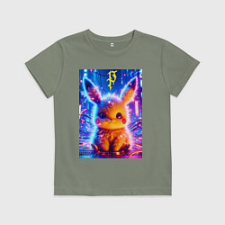 Футболка хлопковая детская Пушистый милый Пикачу - нейроарт, цвет: авокадо