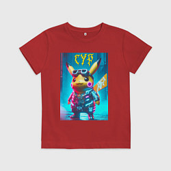 Футболка хлопковая детская Cyber Pikachu - ai art fantasy, цвет: красный