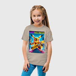 Футболка хлопковая детская Happy halloween - terrible Pikachu, цвет: миндальный — фото 2