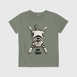 Футболка хлопковая детская Ленивый кот - not today, цвет: авокадо
