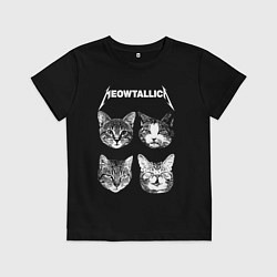 Футболка хлопковая детская Мяуталлика коты, цвет: черный