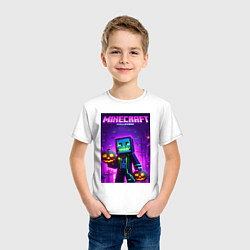 Футболка хлопковая детская Minecraft - halloween neon glow, цвет: белый — фото 2