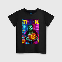 Футболка хлопковая детская Minecraft and halloween collaboration - ai art, цвет: черный