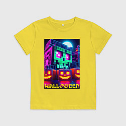 Футболка хлопковая детская Halloween and Minecraft - collaboration, цвет: желтый