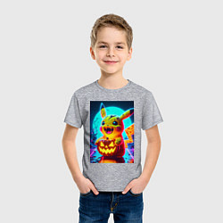 Футболка хлопковая детская Пикачу зомби с тыквой - хэллоуин, цвет: меланж — фото 2