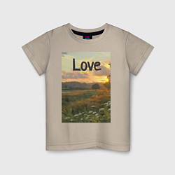 Футболка хлопковая детская Love поле солнечный луг, цвет: миндальный