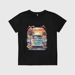 Футболка хлопковая детская Фольксваген на восходе солнца ретро, цвет: черный