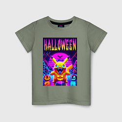 Футболка хлопковая детская Pikachu - halloween vaporwave, цвет: авокадо