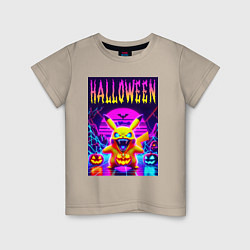 Футболка хлопковая детская Pikachu - halloween vaporwave, цвет: миндальный