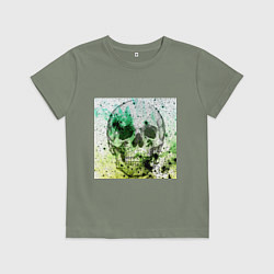 Футболка хлопковая детская Череп черный краски, цвет: авокадо