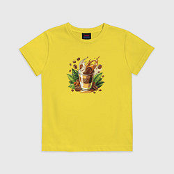 Футболка хлопковая детская Стакан кофе с молоком, цвет: желтый
