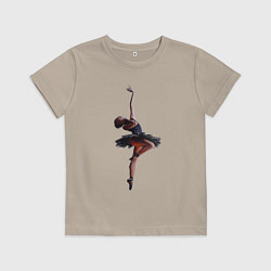 Футболка хлопковая детская Балерина в прыжке - Арабеск, цвет: миндальный