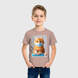Футболка хлопковая детская Рыжий кот хирург - нейроарт, цвет: пыльно-розовый — фото 2