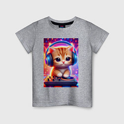 Футболка хлопковая детская Cutie kitten DJ - neon glow, цвет: меланж