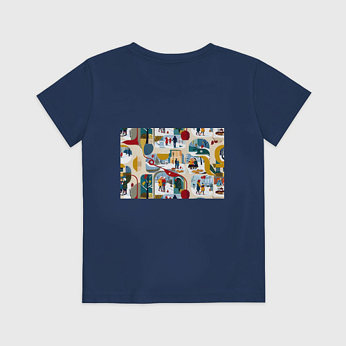 Детская футболка Русская зима зарисовки / Тёмно-синий – фото 2