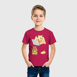 Футболка хлопковая детская Хомяки за работой - распорядок дня мем, цвет: маджента — фото 2