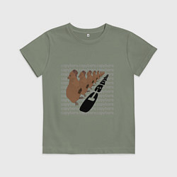 Футболка хлопковая детская Капибара в шеренге - мем, цвет: авокадо