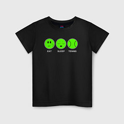 Футболка хлопковая детская Eat sleep tennis, цвет: черный
