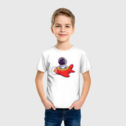 Футболка хлопковая детская Космонавт в самолёте, цвет: белый — фото 2