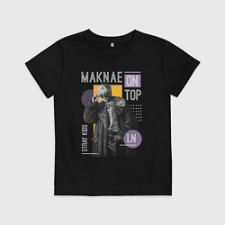 Футболка хлопковая детская Stray kids Maknae on top IN, цвет: черный