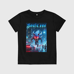 Футболка хлопковая детская Ёжик монстр в ночном мегаполисе - неоновое свечени, цвет: черный