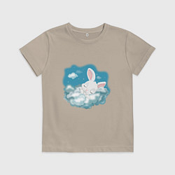 Футболка хлопковая детская Зайчик спит на облаках, цвет: миндальный