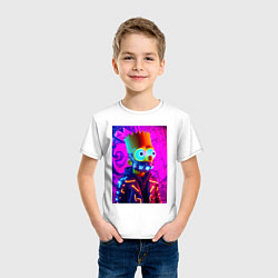 Футболка хлопковая детская Барт Симпсон в респираторе - неоновое свечение, цвет: белый — фото 2