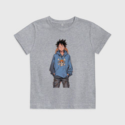 Футболка хлопковая детская Ван-Пис Луффи Монки, цвет: меланж
