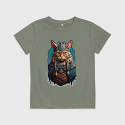 Футболка хлопковая детская Кот викинг, цвет: авокадо
