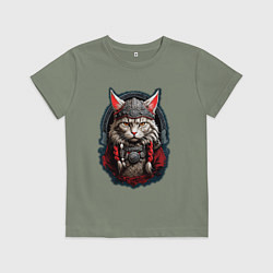 Футболка хлопковая детская Кот викинг, цвет: авокадо