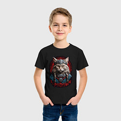 Футболка хлопковая детская Кот викинг, цвет: черный — фото 2